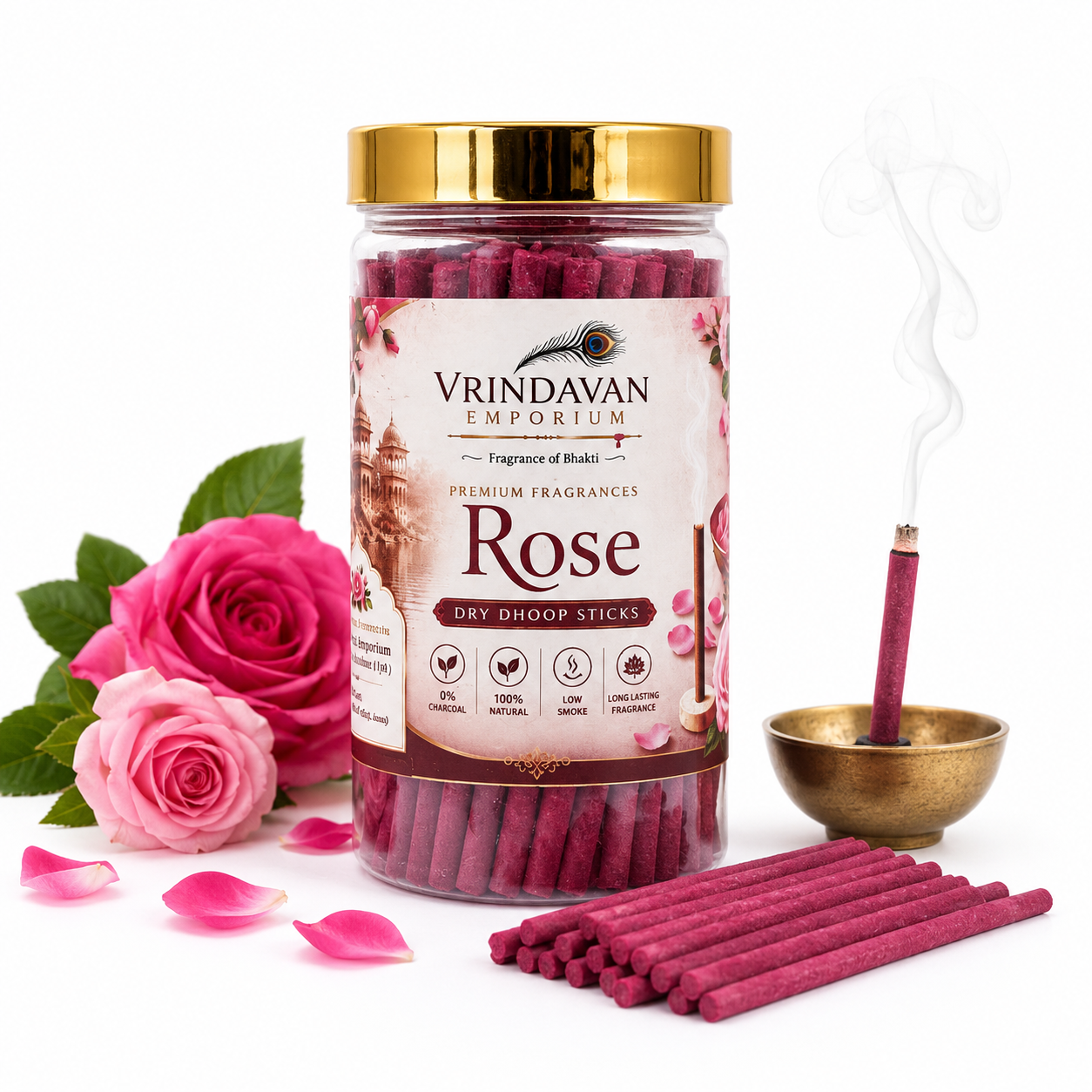 Rose Dry Dhoop Sticks | Premium Floral Fragrance for Pooja, Aarti & Home | 150g