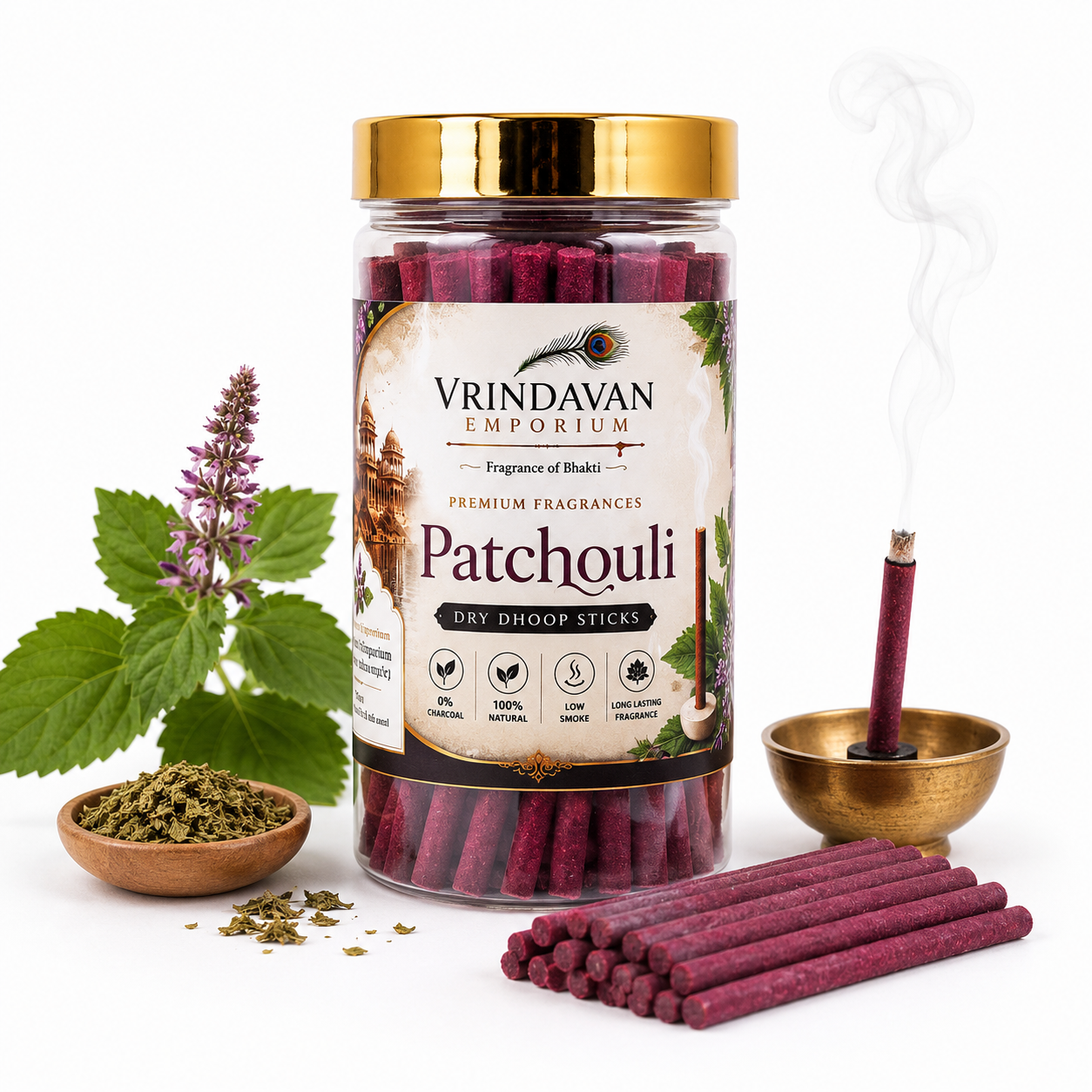 Patchouli Dry Dhoop Sticks | Earthy Natural Fragrance for Pooja, Yoga & Meditation | 150g