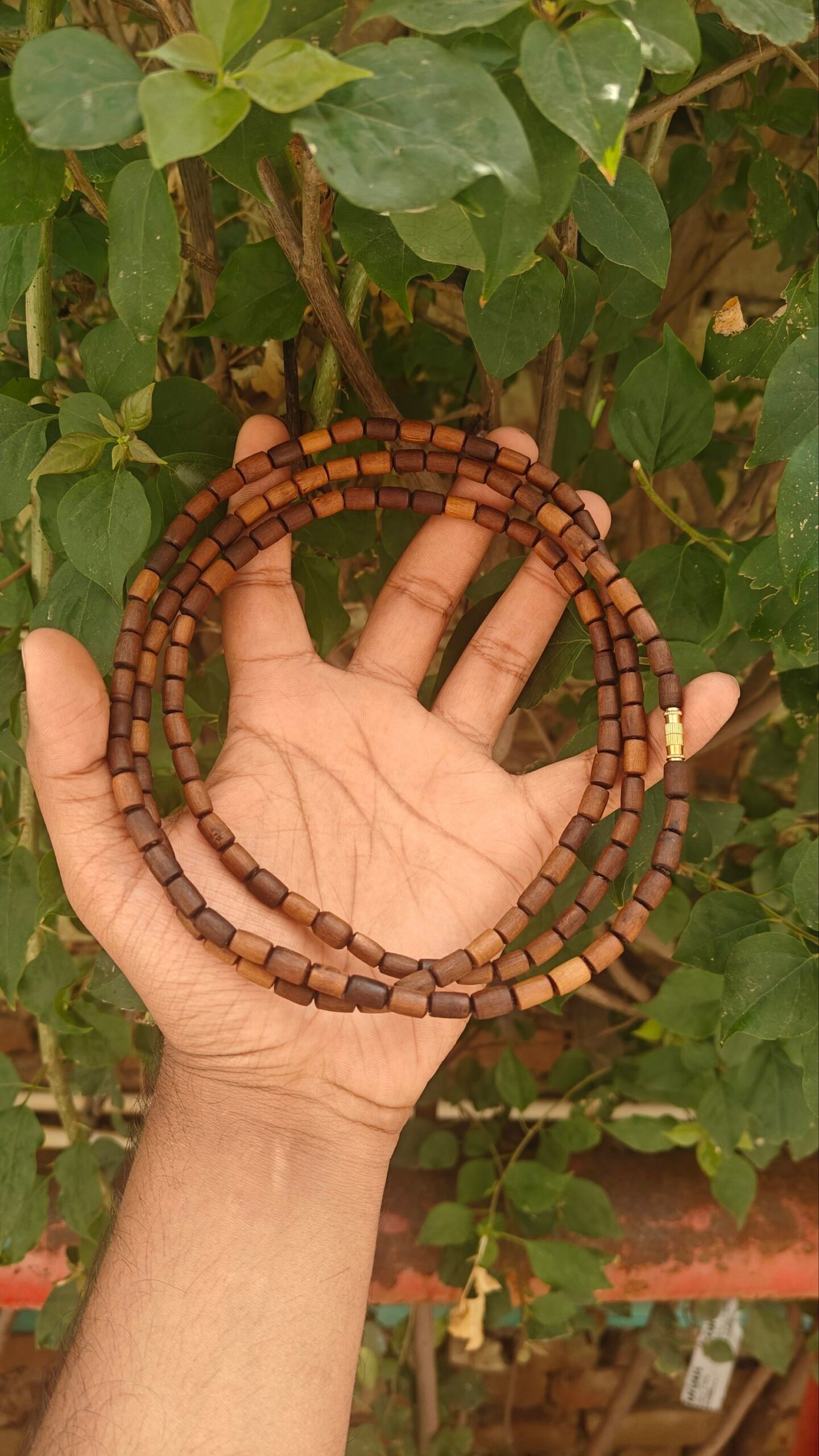 3 Round Brown Tulsi Kanthi Mala ( long beads)