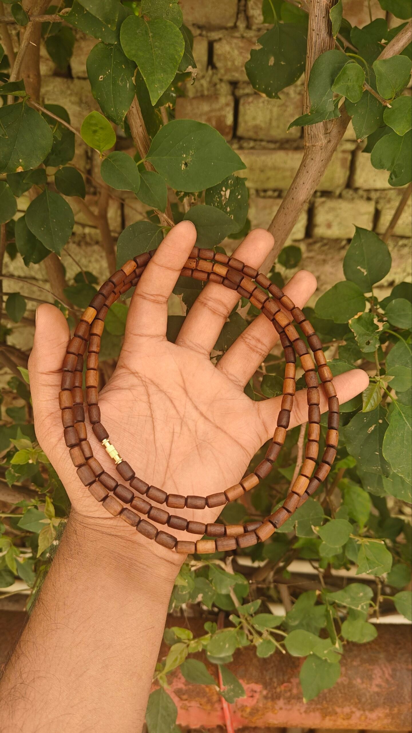 3 Round Brown Tulsi Kanthi Mala ( long beads) - Image 3