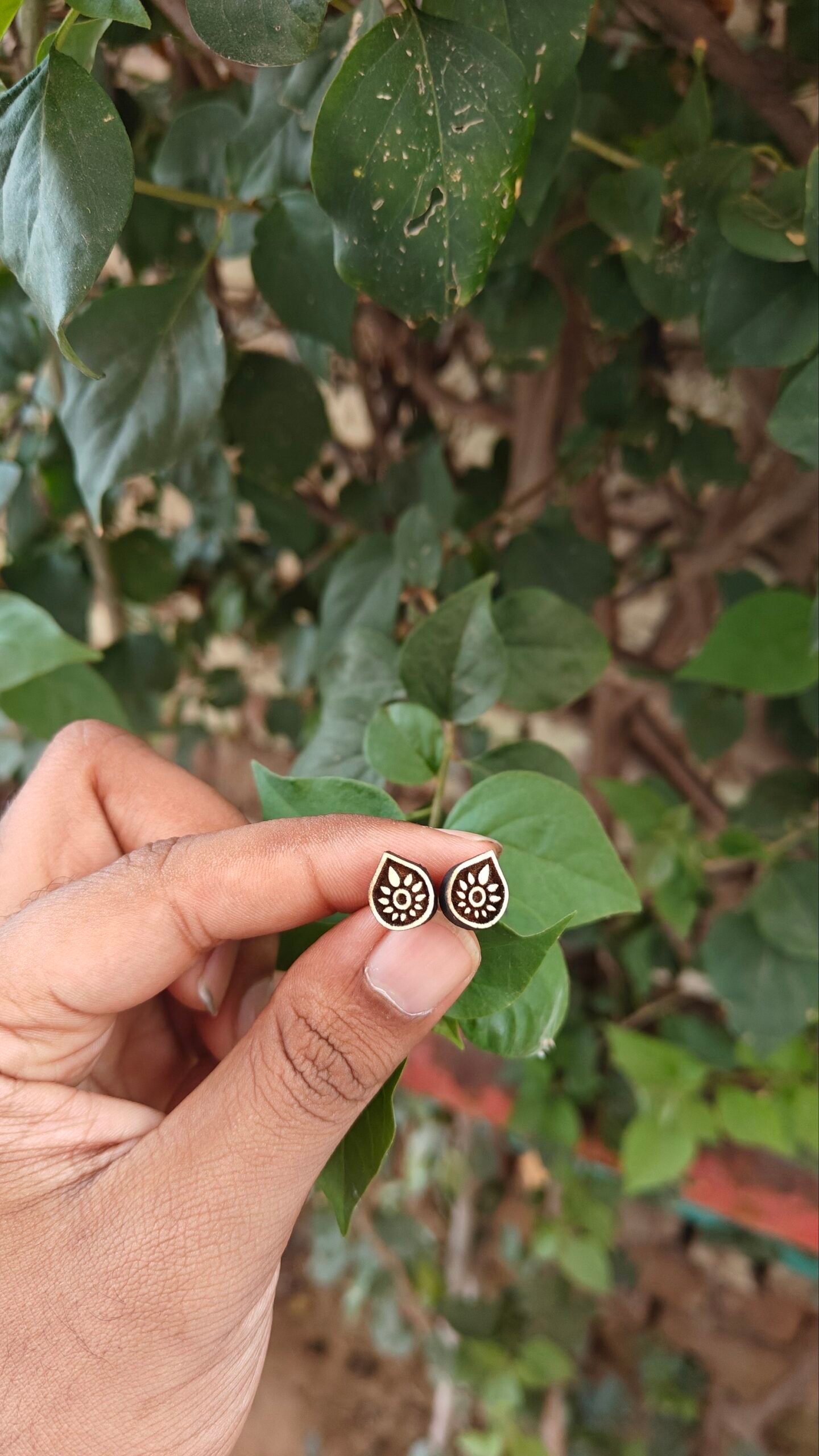 Pure Tulsi Tilak Design Earrings | Handcrafted Tulsi Studs