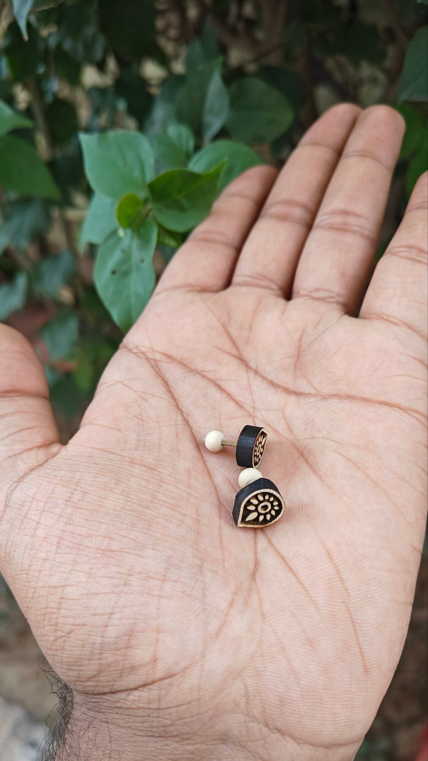 Pure Tulsi Tilak Design Earrings | Handcrafted Tulsi Studs - Image 2