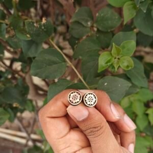 Pure Tulsi Floral Design Earrings | Handcrafted Round Tulsi Studs